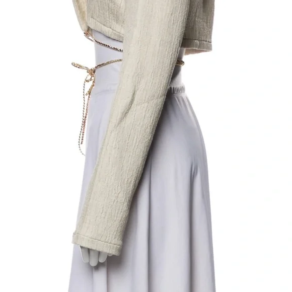 MICHAEL LO SORDO • Linen Bolero Waist Tie Collared Jacket - Picture 7 of 16